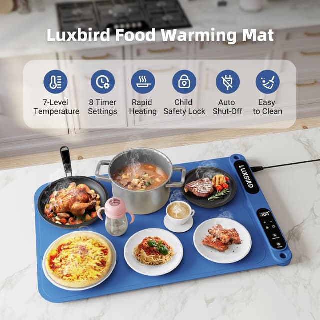 Detalle 2 de Elektrisches Speisenwärmtablett von Luxbird mit Temperaturregelung & Timer (Tintenblau)