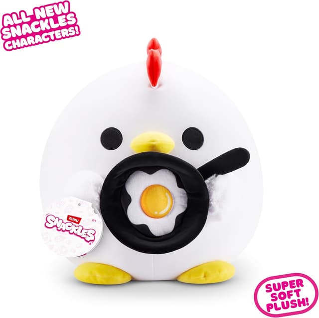Detalle de Snackles Easter Chicken 14-inch Plush (RUFUS) by ZURU – Easter cuddly chicken with fried egg accessory