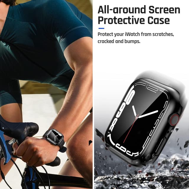 Detalle de Goton Waterproof Case with Tempered Glass for Apple Watch 44mm (Series 6/5/4, SE 3/2/1) — Hard Bumper Screen Protector