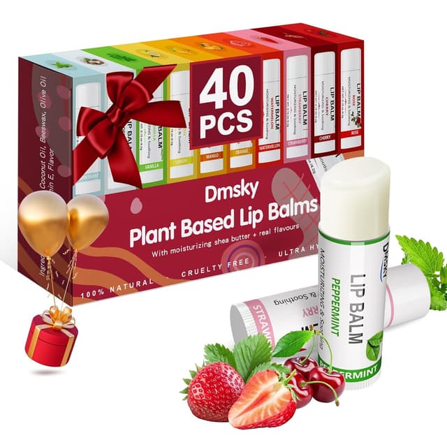 Detalle de 40 Pack Fruit Lip Balm Variety (10 Flavors) with Coconut Oil, Beeswax & Olive Oil