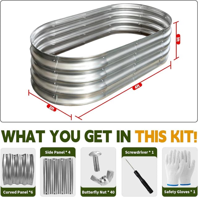 Detalle de Vivagarden Galvanized Raised Garden Bed (4x2x1 ft) — Metal Planter Box for Vegetables, Herbs, Flowers