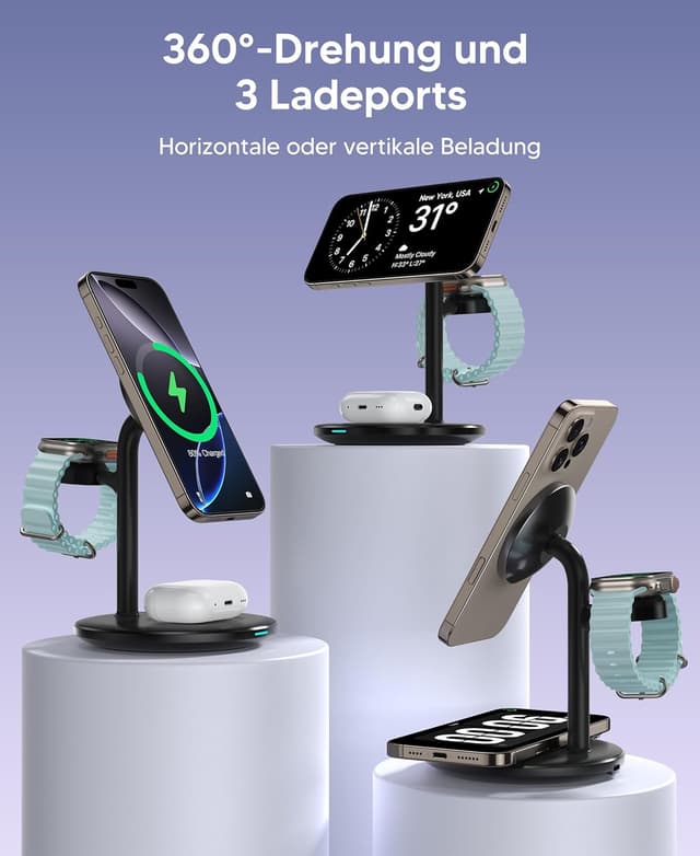 Detalle 2 de 3 in 1 Induktive Ladestation Mag Safe kompatibel