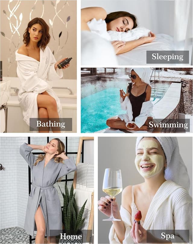 Detalle de Sopesil Peignoir en coton texturé (waffle) pour femme, kimono long avec col en V et poches