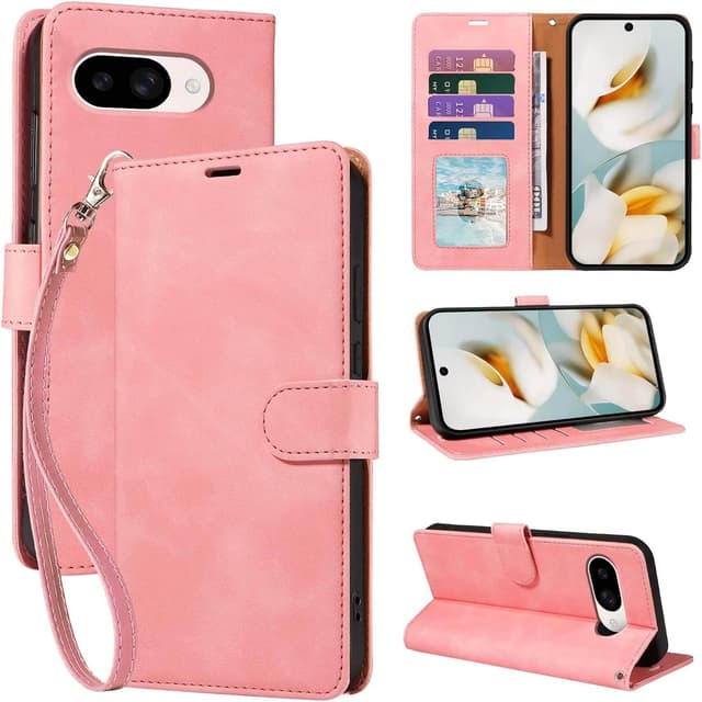 Detalle de GOTOURED for Pixel 9a Case Wallet with RFID blocking, 4 card slots & detachable wrist strap (Pink)