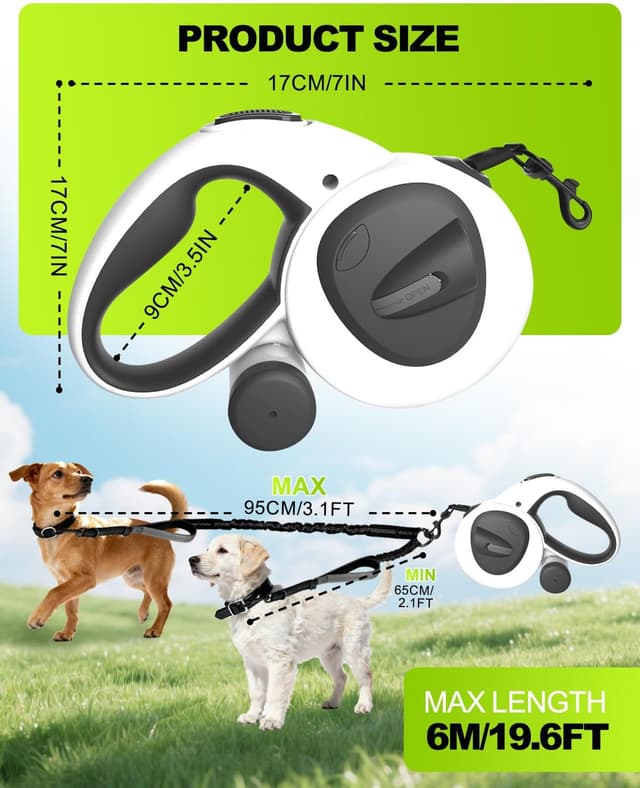 Detalle de 6M Retractable Dog Lead (2-in-1) with Elastic Double Extension and LED Light