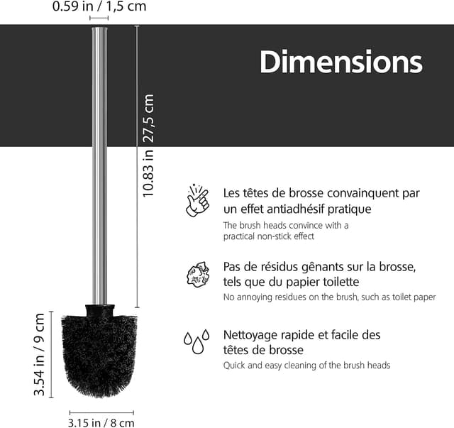 Detalle de Nirox : lot de 4 brosses WC avec manches en acier inoxydable (diamètre de tête 8 cm)