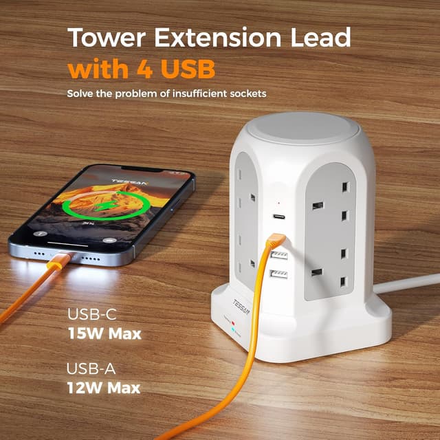 Detalle de Tower Extension Lead 3m 8 Way with USB