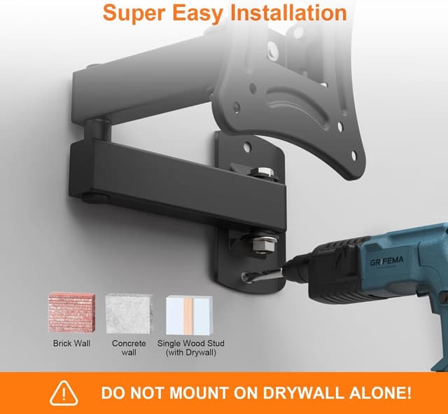 Detalle 2 de GRIFEMA GB1009-1 TV Wall Bracket for 10–27 inch TVs (VESA 75x75 to 100x100), up to 15kg, tilt & swivel, black