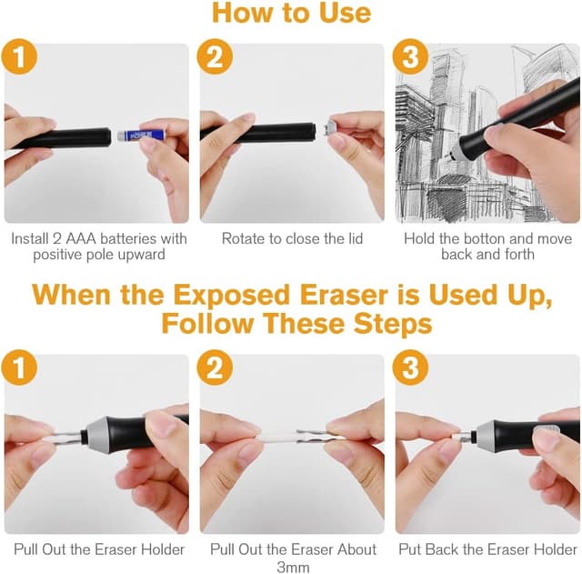 Detalle de OFFCUP Elektrischer Radiergummi-Kit (batteriebetrieben) mit Ersatzminen – 2 Größen