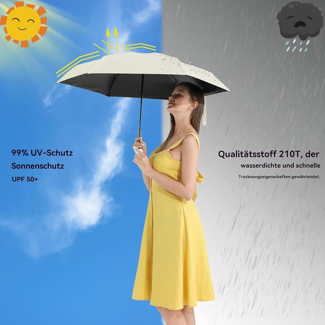 Detalle 2 de BAODINI Reise-Mini-Regenschirm für die Geldbörse mit Etui – kompakter UV-Blockschirm, leicht & taschenfreundlich