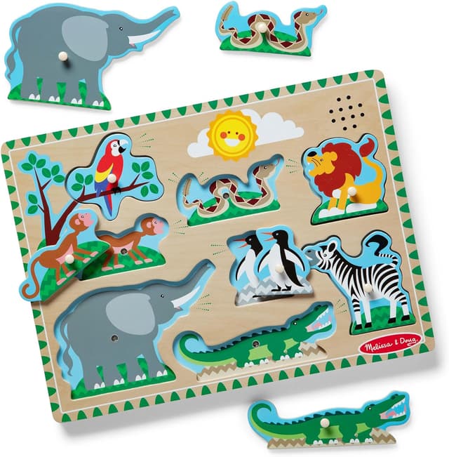 Detalle de Melissa & Doug Puzzle Sonore Animaux Zoo 8 pièces en bois FSC (dès 2 ans)