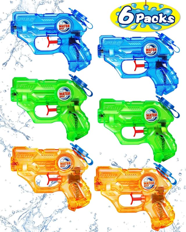 Detalle de Lot de 6 pistolets à eau Quanquer pour enfants, portée jusqu’à 7-8 m et réservoir 150 ml