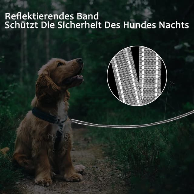Detalle de Demigreat Schleppleine für Hunde mit Reflexstreifen, gepolstertem Griff und drehbarem Sicherheits-Haken (3 m bis 20 m)