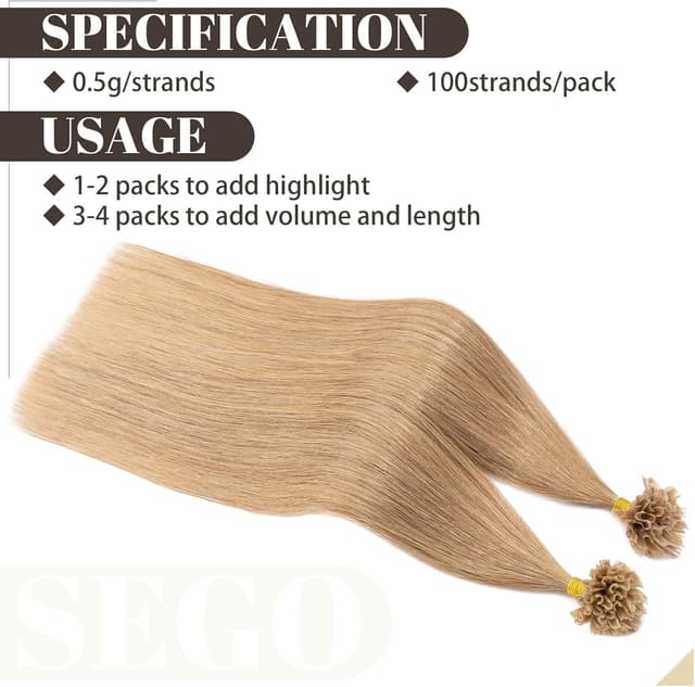 Detalle 2 de Estensioni capelli Remy U Tip 35 cm 27 biondo scuro