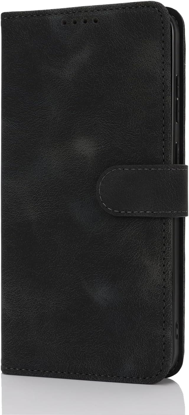 Detalle 2 de Zouzt Hülle für Samsung Galaxy S25 Plus – Stoßfeste PU-Leder Klapphülle mit Kartenhalter und Standfunktion (Vintage Schwarz)