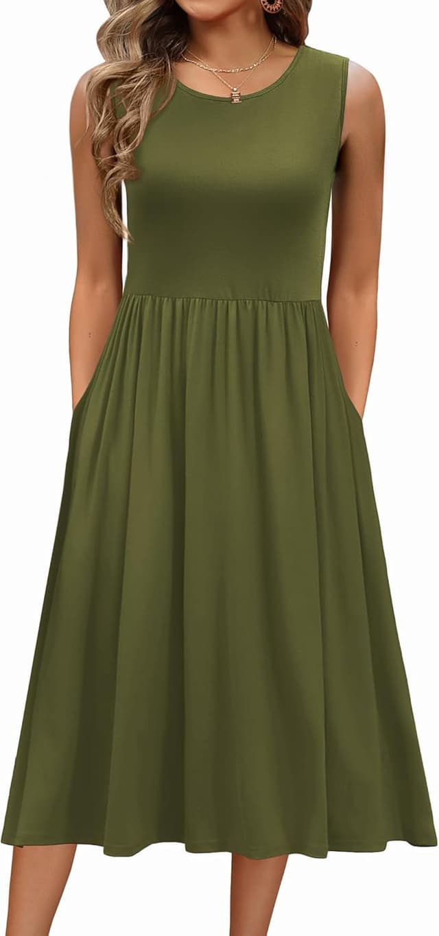 Detalle de Robe longue d’été Zeagoo sans manches, évasée et ajustée à la taille avec poches