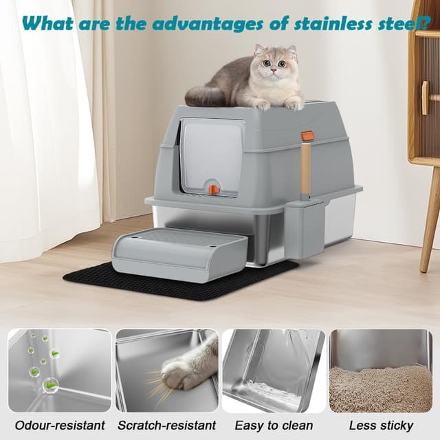 Detalle de Stainless Steel Cat Litter Box XL 59.4cm