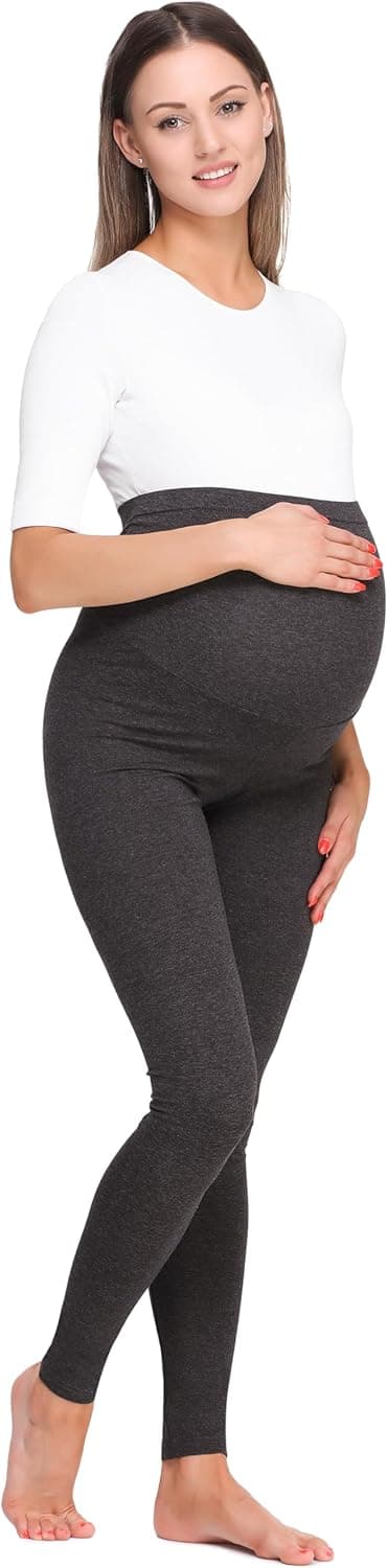 Detalle de Be Mammy Damen Lange Umstandsleggings BE20-257 – bequeme High-Waist-Leggings für Schwangerschaft & Alltag