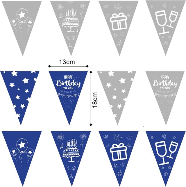 Detalle de Afirbeone 18th Birthday Decorations (Navy Blue & Silver) — Happy 18th Banner, Triangle Flags, Confetti & Foil Balloons