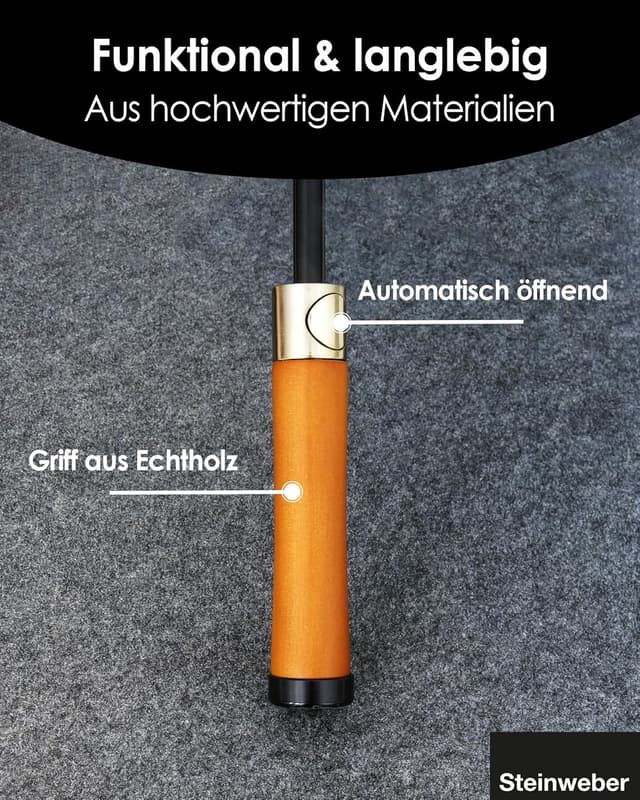 Detalle de Steinweber Airbrella intelligenter Regenschirm mit AirTag-Versteck – sturmfest & wasserdicht, 98 cm Länge