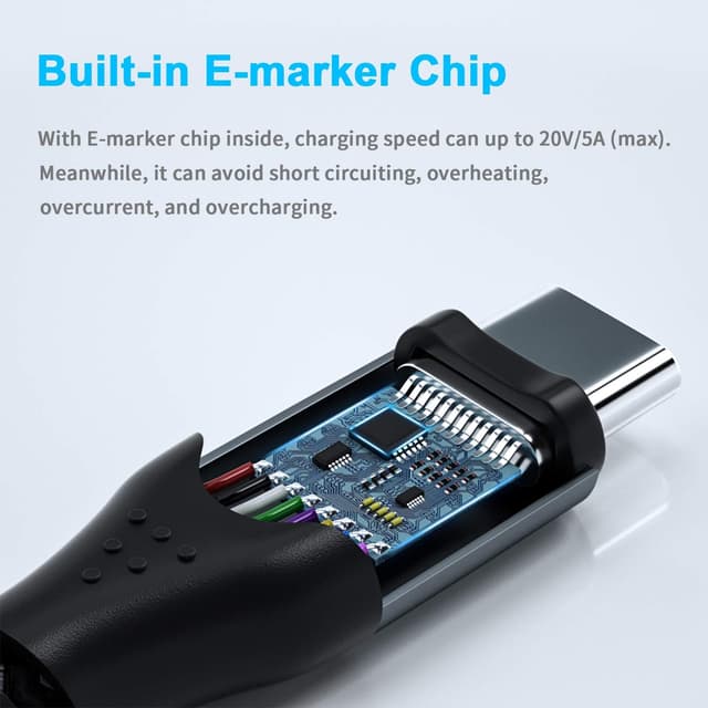 Detalle 1 de Fasgear USB C Cable (USB 3.1 Gen 2) – 100W USB-C PD, 10Gbps and 4K@60Hz (3ft, black)