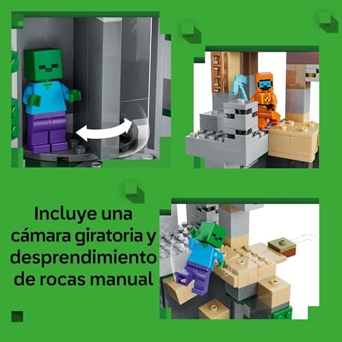 Detalle de LEGO Minecraft La Mazmorra de Zombis 21587 con minifigura del Errante y 3 zombis (juguete interactivo para 8+)