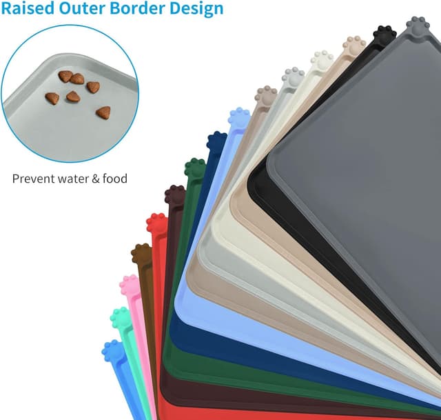 Detalle de AUDWUD Silicone Waterproof Pet Feeding Mat (47 x 30 cm) with Anti-Slip Border