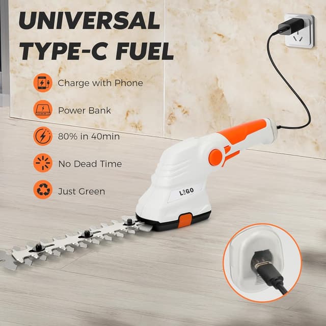 Detalle de LIGO Cordless Grass Shear and Shrub Trimmer 2-in-1 (7.2V) – lightweight cordless lawn edger and hedge clipper