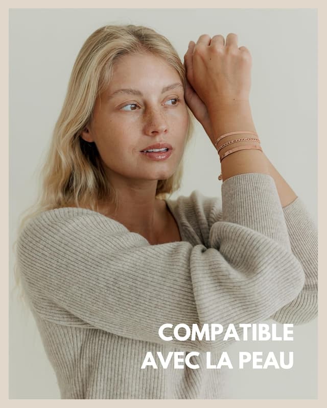 Detalle de GD GOOD.designs – Set de 3 bracelets femme en acier inoxydable 316L (or, argent ou or rose), ajustables