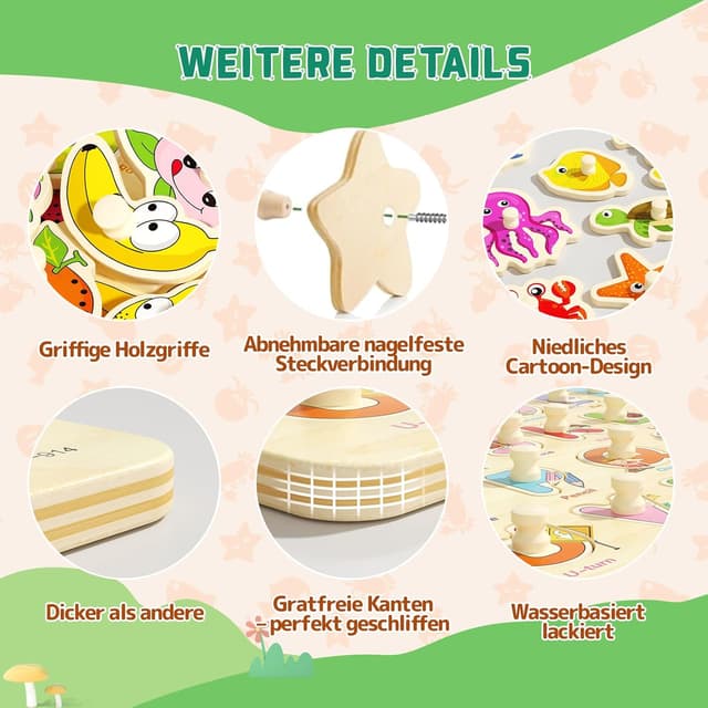 Detalle de edutree Hölzerne Steckpuzzle 6er Pack