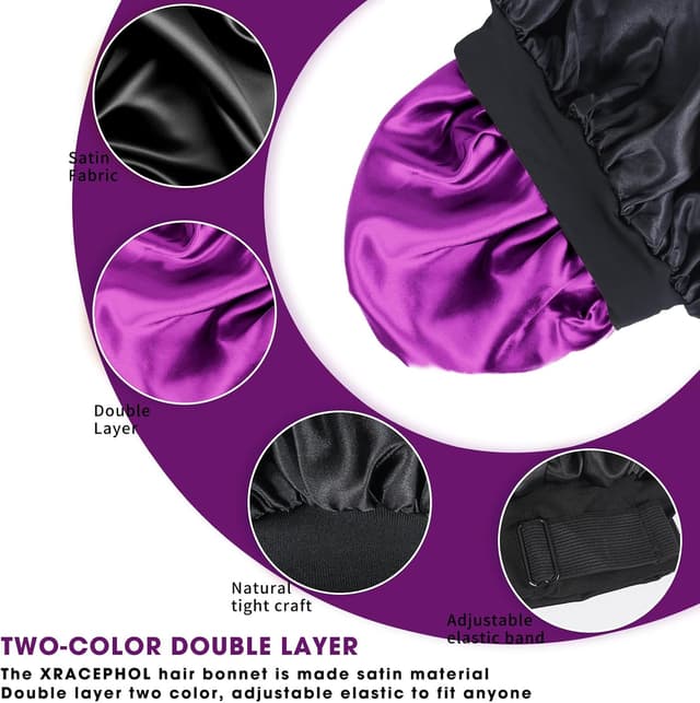 Detalle de XRACEPHOL Silk Bonnet for Sleeping (Double Layer Satin, Adjustable) for Black Women