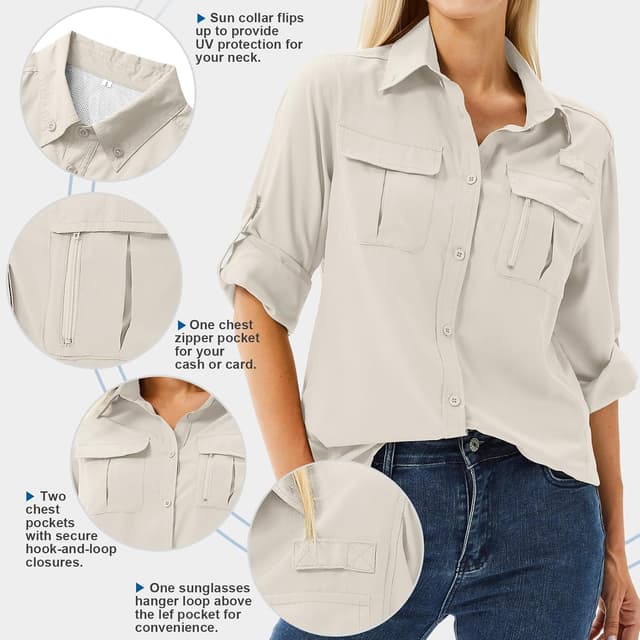 Thumbnail 2 de yeyity Hemdbluse Damen UPF 50 Langarm