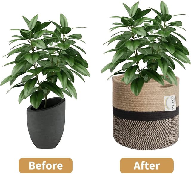 Detalle 2 de NATTHSWE Plant Basket with Liner – indoor woven cotton rope pot cover for 11" planters