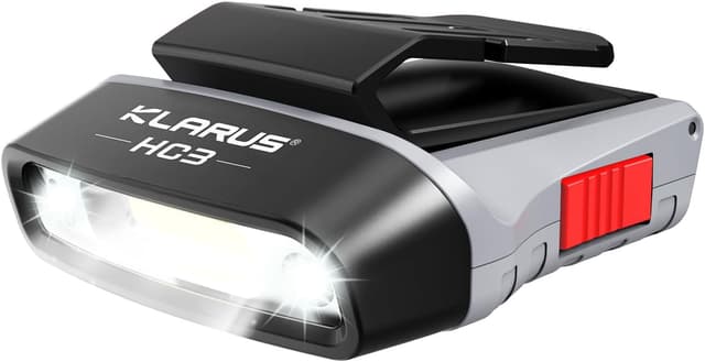 Detalle de Klarus HC3 Clip rechargeable : phare LED mains libres avec lumière rouge pour pêche, course et camping