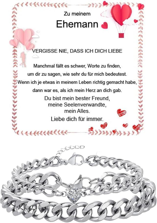 Detalle de Fehki Edelstahl Partnerarmbänder 316L, 17+5 cm