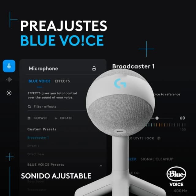 Detalle de Logitech G Yeti Orb LIGHTSYNC RGB micrófono de condensador USB para gaming (blanco)