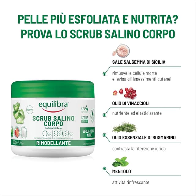 Detalle de Equilibra Corpo Scrub Salino Rimodellante con Aloe Vera e Sali Marini, 2 x 600 g