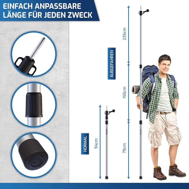 Detalle 2 de Blaustein Zeltstangen 2er-Set – Teleskopstangen für Sonnensegel, Tarp & Zelt (94–235 cm)