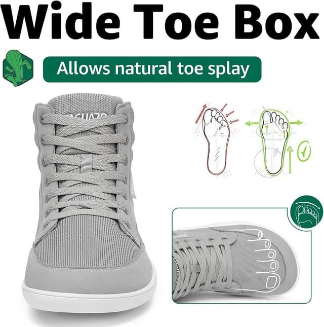 Detalle 2 de Saguaro Unisex Barfußschuhe High-Top mit breiter Zehenbox & Zero-Drop Sohle (Gr. 36–48)
