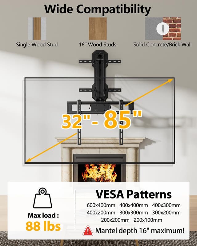 Detalle 2 de FORGING MOUNT Motorized Fireplace TV Mount