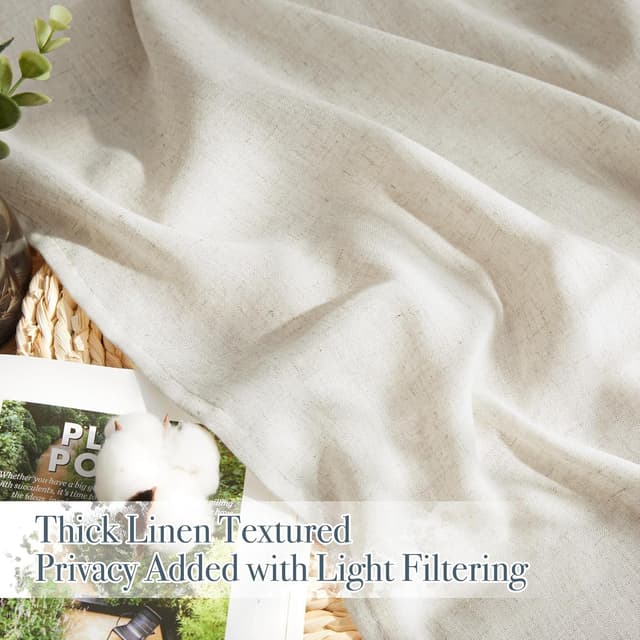 Detalle de PONY DANCE Outdoor-Vorhang mit Ösen, 2er Set für Terrasse & Pavillon – Beige, halbtransparent, H 213 x B 140 cm