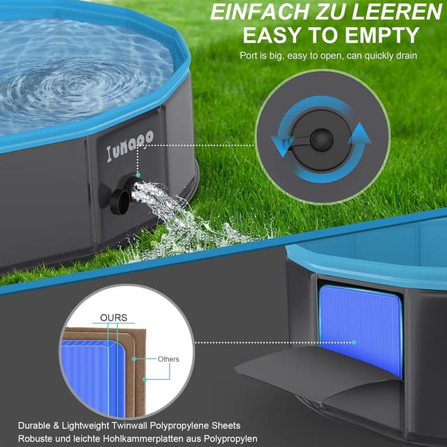 Detalle de lunaoo Dog Paddling Pool Foldable Pet Swimming Pool (Light Blue, 80 x 20 cm)