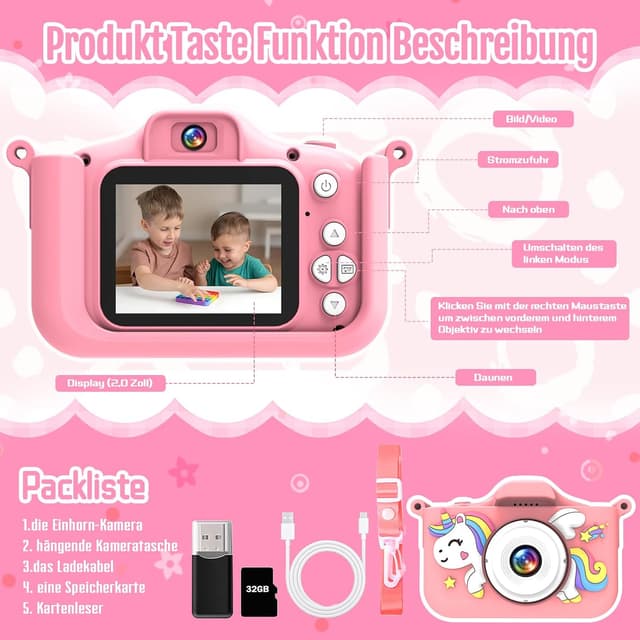 Thumbnail 6 de GlowPlayX Kinderkamera 1080P 32 GB – Digitalkamera für Kinder