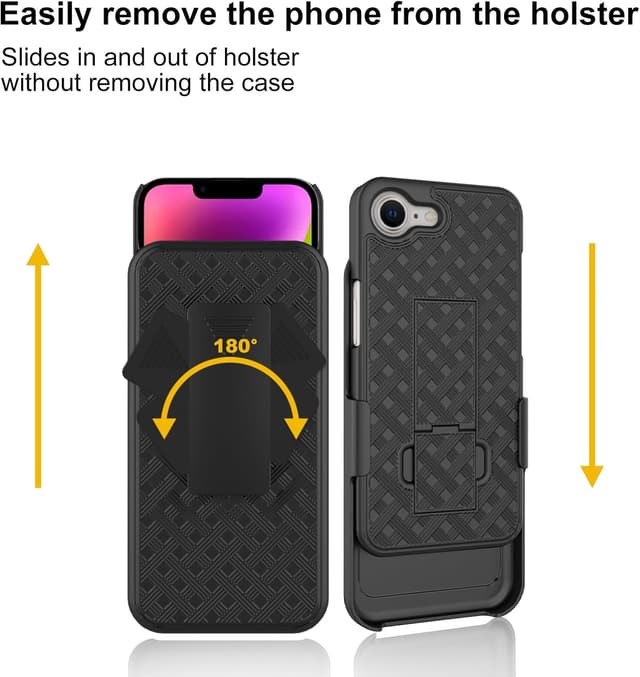 Detalle de Ailiber iPhone 16e Belt Clip Case Holster with Screen Protector (Swivel Kickstand, Black)