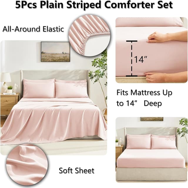 Detalle de CozyLux Twin XL Comforter Set (Blush Pink) 5-Piece Bed in a Bag for College Dorms