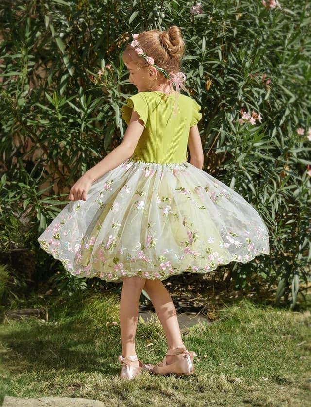 Detalle de PatPat robe de fille en tulle sans manches avec broderies florales (2 à 10 ans)