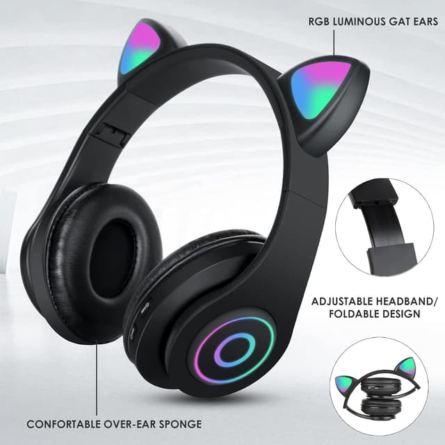 Detalle 1 de Sendowtek Wireless Headphones for Kids with Cat Ear Lights
