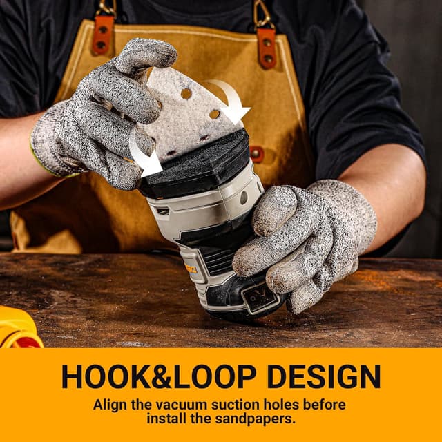 Detalle 2 de DEKOPRO Dreieckschleifer mit Absaugung 13000 RPM, 180 W – Deltaschleifer für Holz, Set mit 15 Schleifpapieren