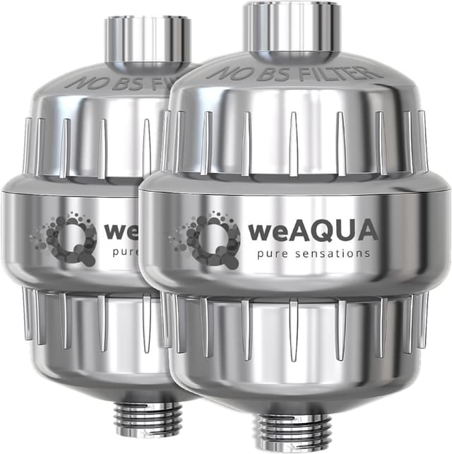 Detalle de weAQUA Family 2 Pack Shower Filter for UK Hard Water (99% chlorine & fluoride removal) – cartridge shower filter for electric showers