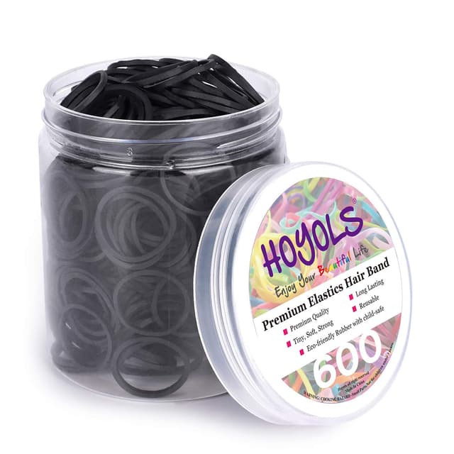 HOYOLS 3/4” Black Latex-Free Hair Rubber Bands (600 pcs) for Ties, Braids & Ponytails